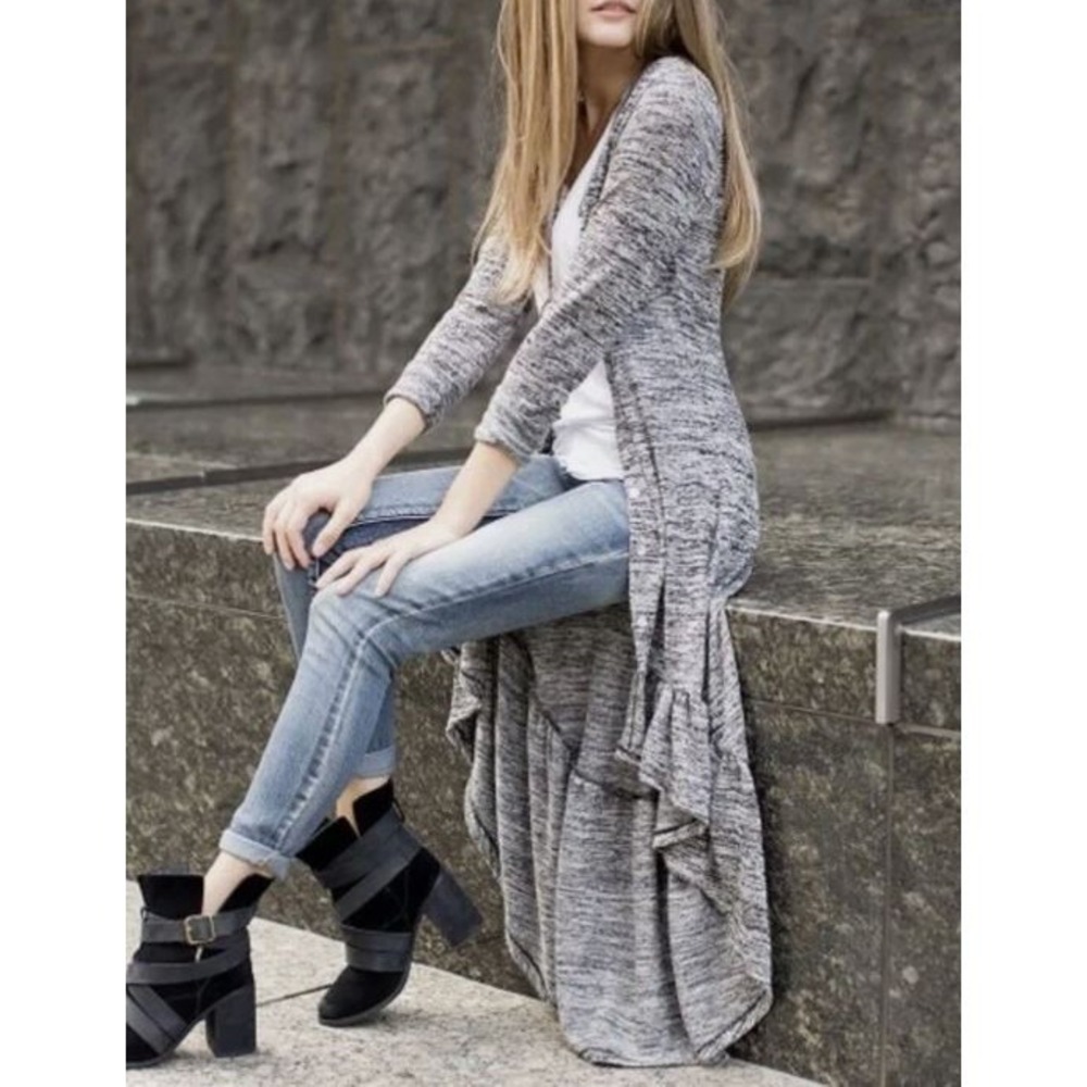 Mia Joy Lolita Cardigan Dress Sweater JoyFolie High Low Gray Ruffle Large
